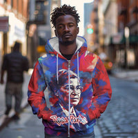Rosa Parks Zip Hoodie Red Blue Abstract Art Portrait Sitting Down to Stand Up Quote Civil Rights Tribute - Wonder Print Shop