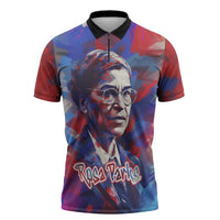 Rosa Parks Zipper Polo Shirt Red Blue Abstract Art Portrait Sitting Down to Stand Up Quote Civil Rights Tribute - Wonder Print Shop