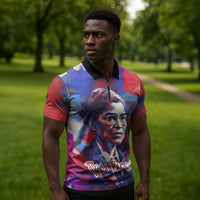 Rosa Parks Zipper Polo Shirt Red Blue Abstract Art Portrait Sitting Down to Stand Up Quote Civil Rights Tribute - Wonder Print Shop