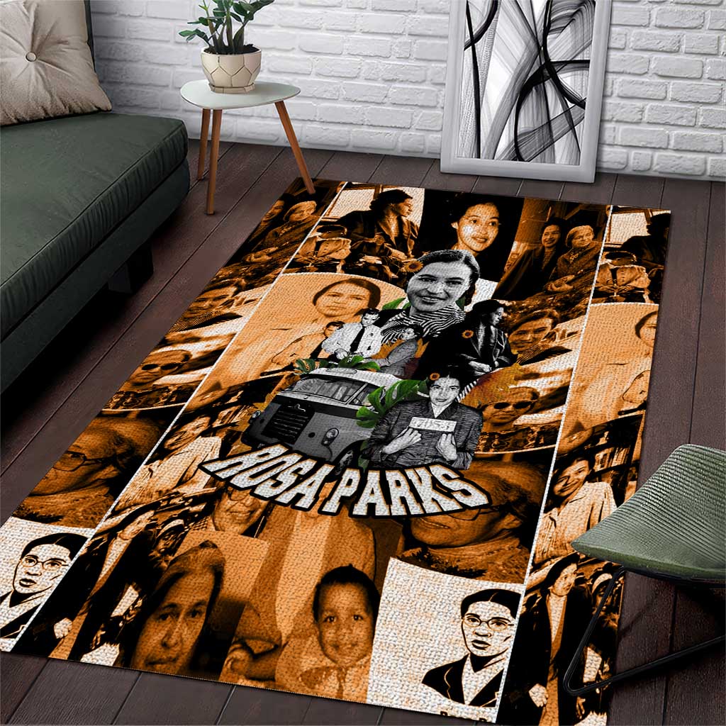 Rosa Parks Area Rug Sepia Collage Design Civil Rights Icon I Believe There Is Only One Race Quote - Wonder Print Shop