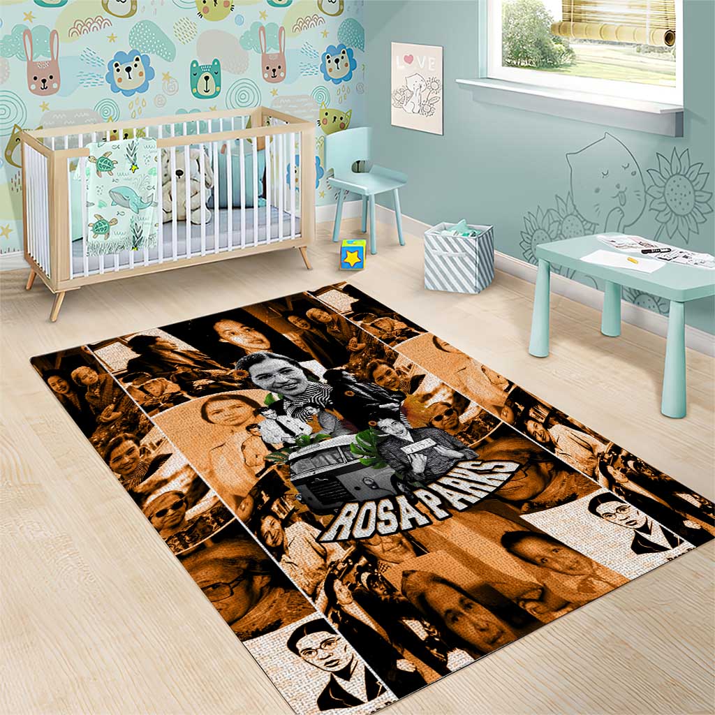 Rosa Parks Area Rug Sepia Collage Design Civil Rights Icon I Believe There Is Only One Race Quote - Wonder Print Shop