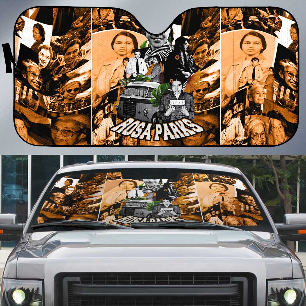 Rosa Parks Auto Sun Shade Sepia Collage Design Civil Rights Icon I Believe There Is Only One Race Quote - Wonder Print Shop