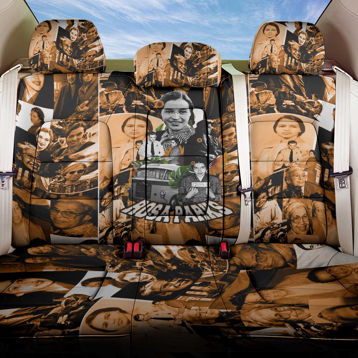 Rosa Parks Back Car Seat Cover Sepia Collage Design Civil Rights Icon I Believe There Is Only One Race Quote - Wonder Print Shop