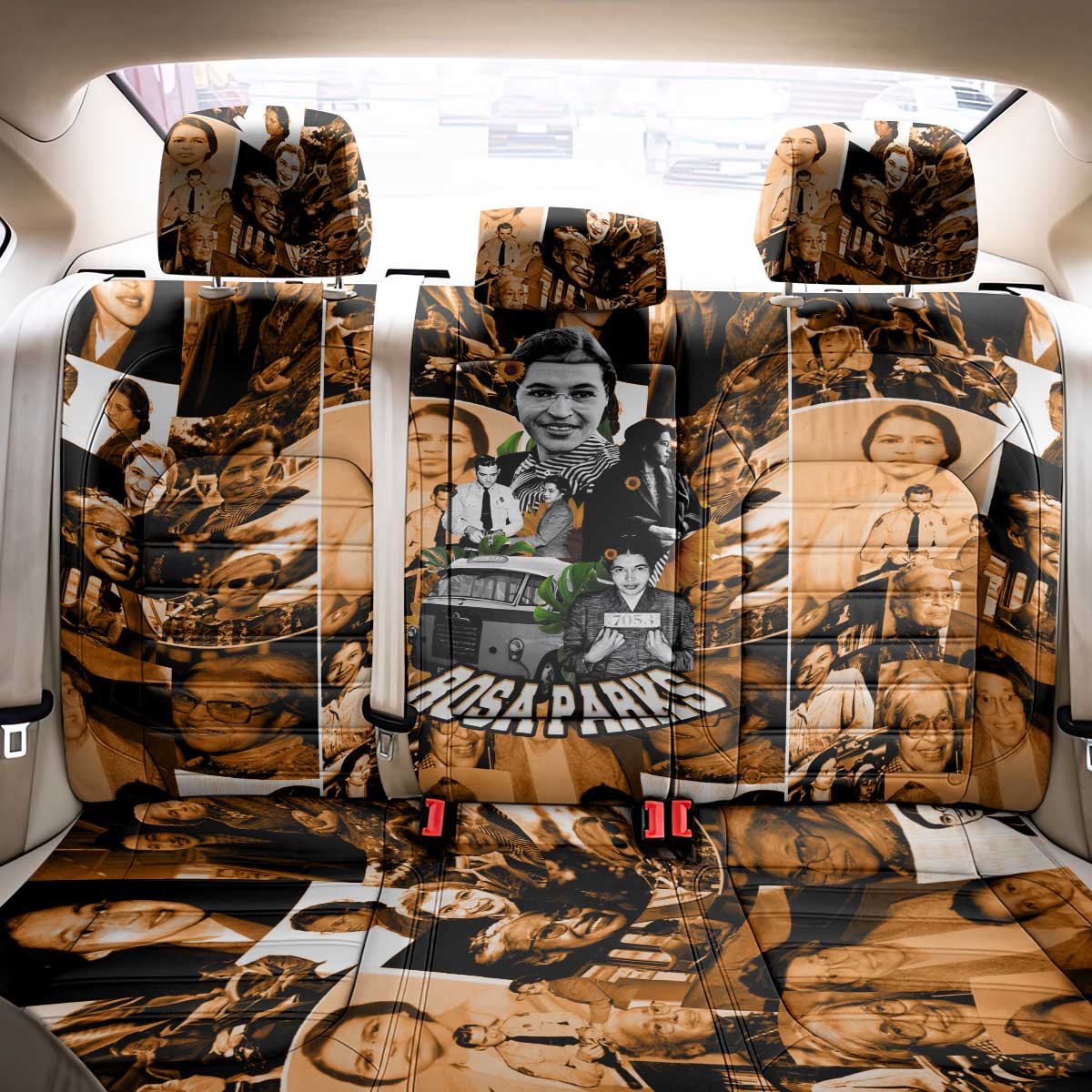 Rosa Parks Back Car Seat Cover Sepia Collage Design Civil Rights Icon I Believe There Is Only One Race Quote - Wonder Print Shop