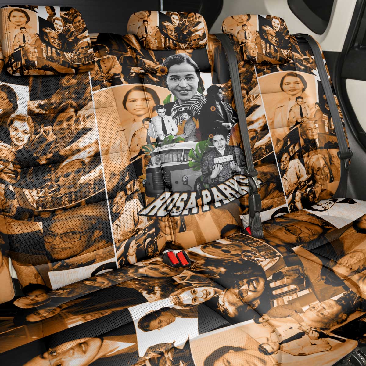 Rosa Parks Back Car Seat Cover Sepia Collage Design Civil Rights Icon I Believe There Is Only One Race Quote - Wonder Print Shop