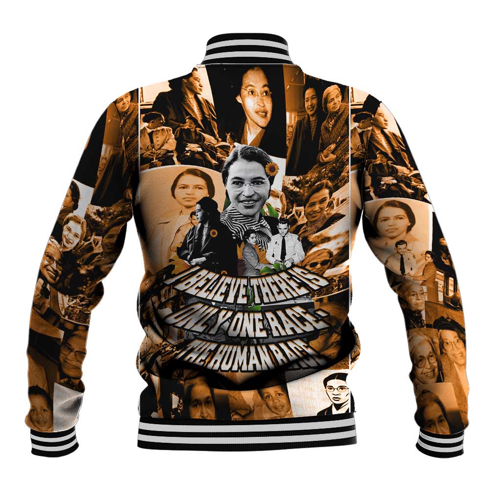 Rosa Parks Baseball Jacket Sepia Collage Design Civil Rights Icon I Believe There Is Only One Race Quote - Wonder Print Shop