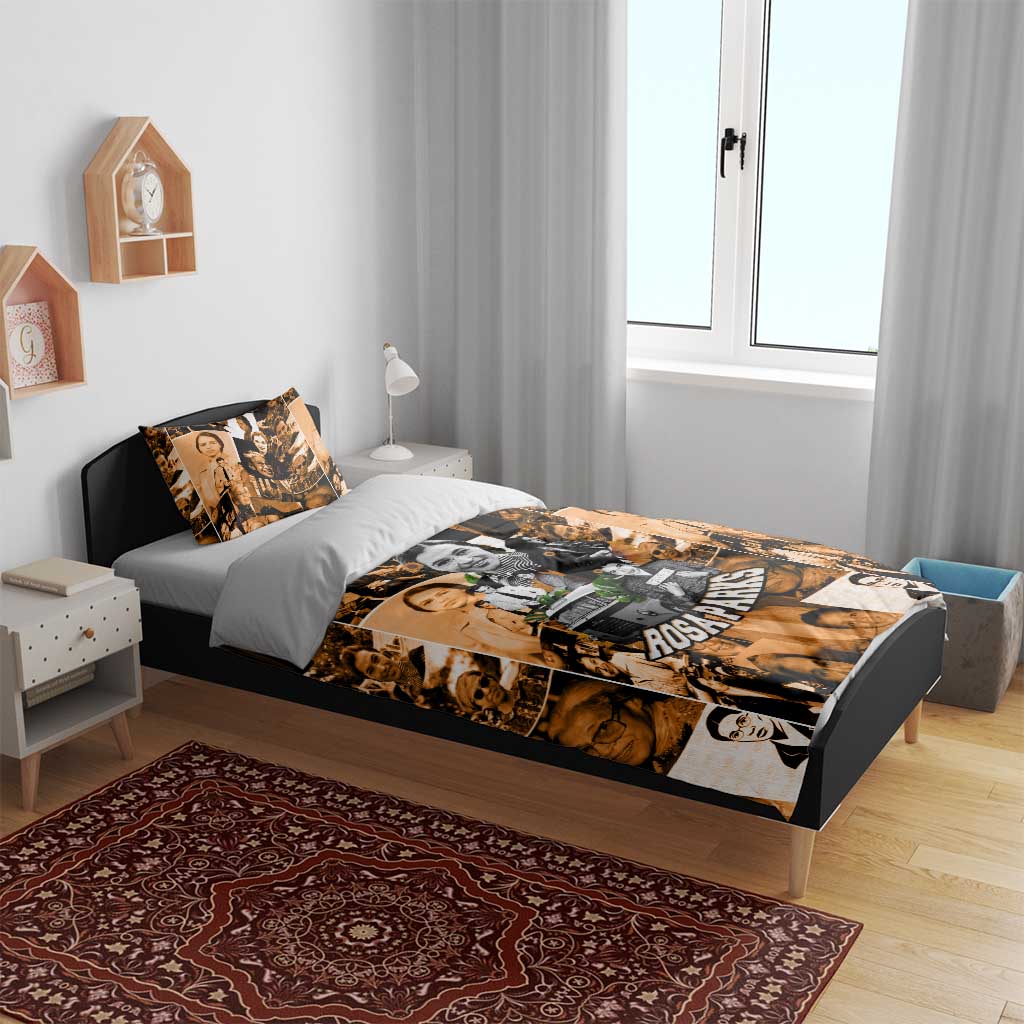 Rosa Parks Bedding Set Sepia Collage Design Civil Rights Icon I Believe There Is Only One Race Quote - Wonder Print Shop