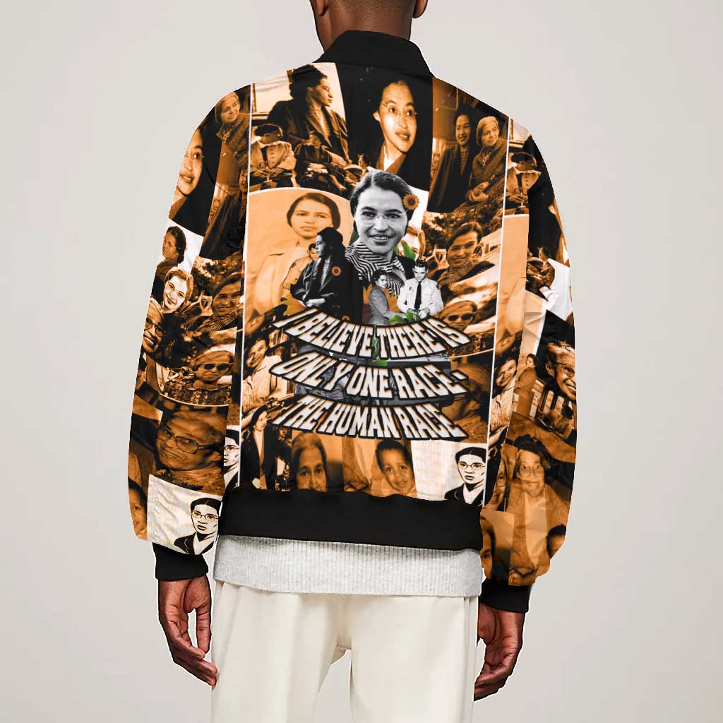 Rosa Parks Bomber Jacket Sepia Collage Design Civil Rights Icon I Believe There Is Only One Race Quote - Wonder Print Shop
