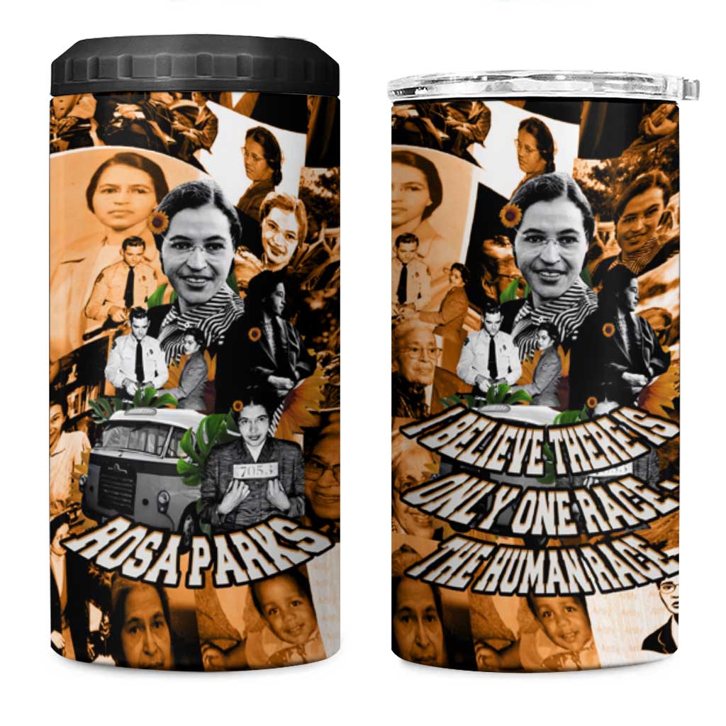Rosa Parks 4 in 1 Can Cooler Tumbler Sepia Collage Design Civil Rights Icon I Believe There Is Only One Race Quote - Wonder Print Shop