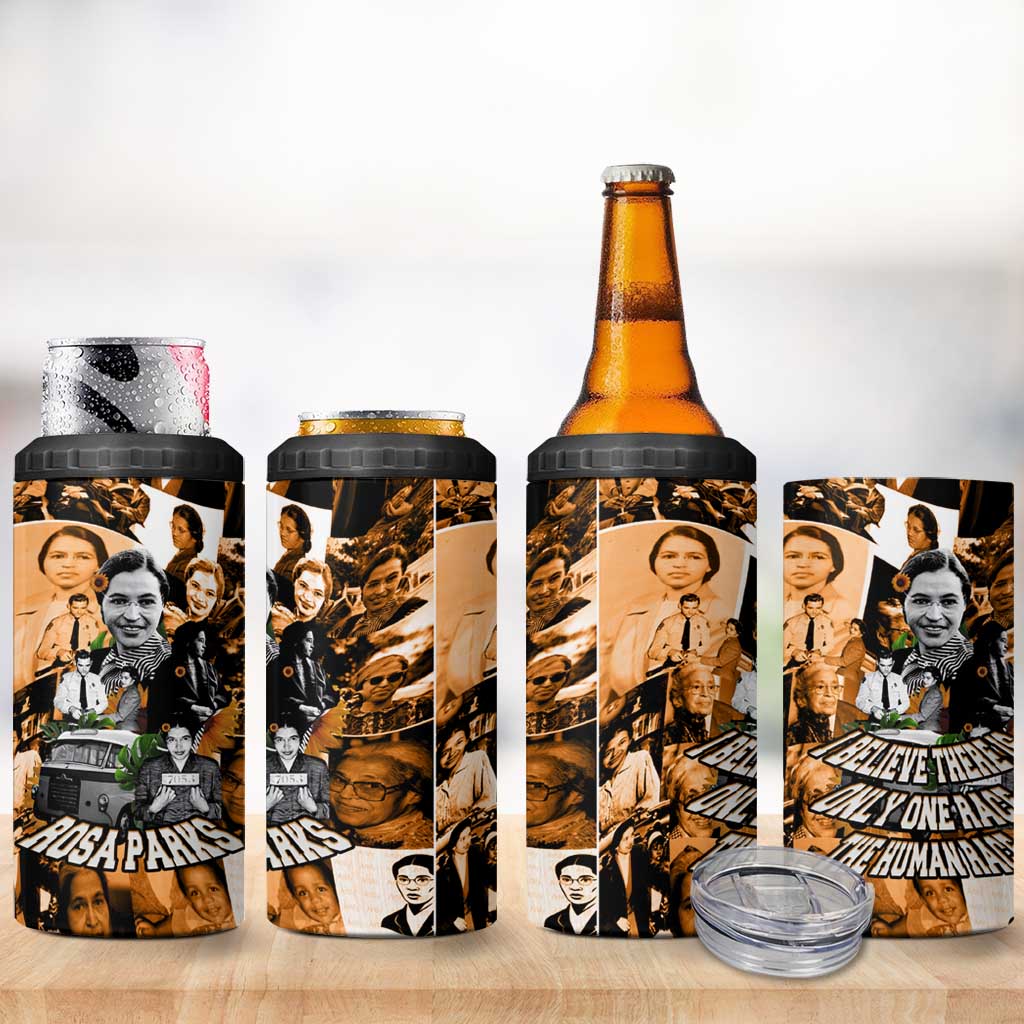 Rosa Parks 4 in 1 Can Cooler Tumbler Sepia Collage Design Civil Rights Icon I Believe There Is Only One Race Quote - Wonder Print Shop