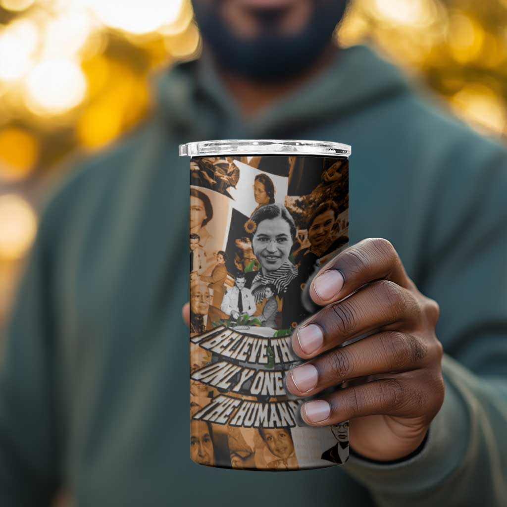 Rosa Parks 4 in 1 Can Cooler Tumbler Sepia Collage Design Civil Rights Icon I Believe There Is Only One Race Quote - Wonder Print Shop