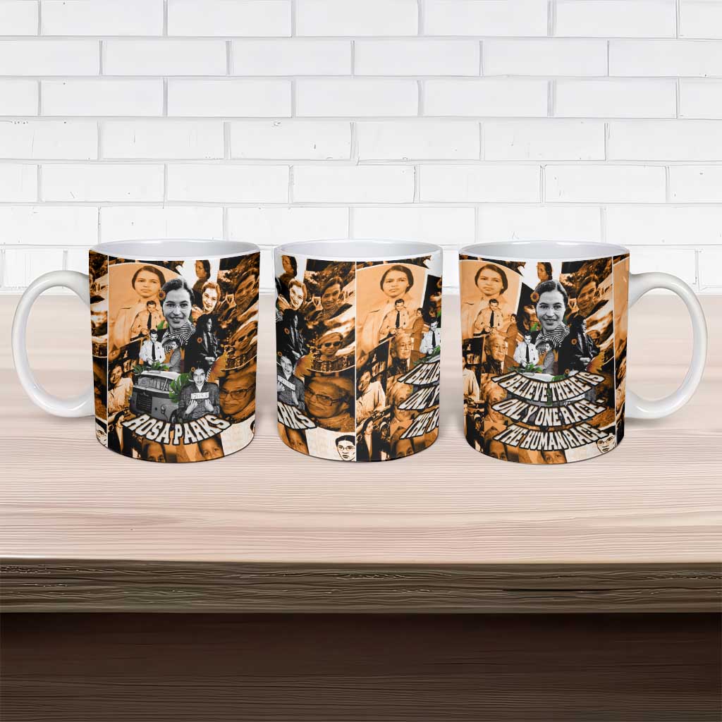Rosa Parks Ceramic Mug Sepia Collage Design Civil Rights Icon I Believe There Is Only One Race Quote - Wonder Print Shop