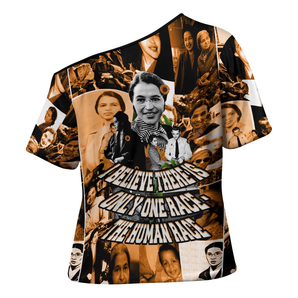 Rosa Parks Cross Shoulder Shirt Sepia Collage Design Civil Rights Icon I Believe There Is Only One Race Quote - Wonder Print Shop