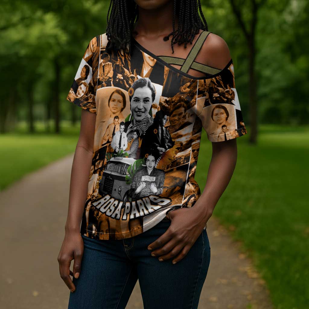 Rosa Parks Cross Shoulder Shirt Sepia Collage Design Civil Rights Icon I Believe There Is Only One Race Quote - Wonder Print Shop