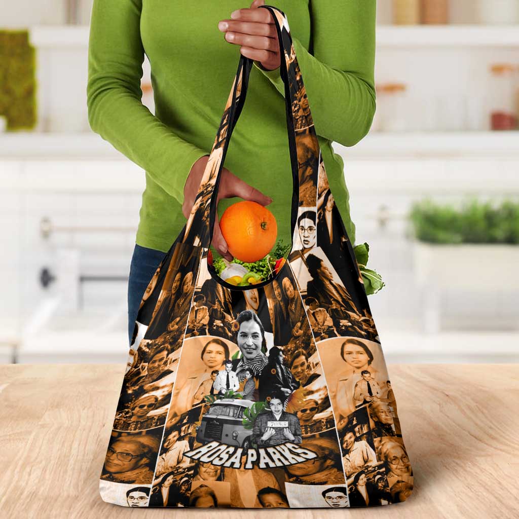 Rosa Parks Grocery Bag Sepia Collage Design Civil Rights Icon I Believe There Is Only One Race Quote - Wonder Print Shop