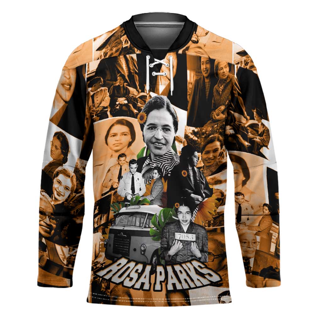 Rosa Parks Hockey Jersey Sepia Collage Design Civil Rights Icon I Believe There Is Only One Race Quote - Wonder Print Shop