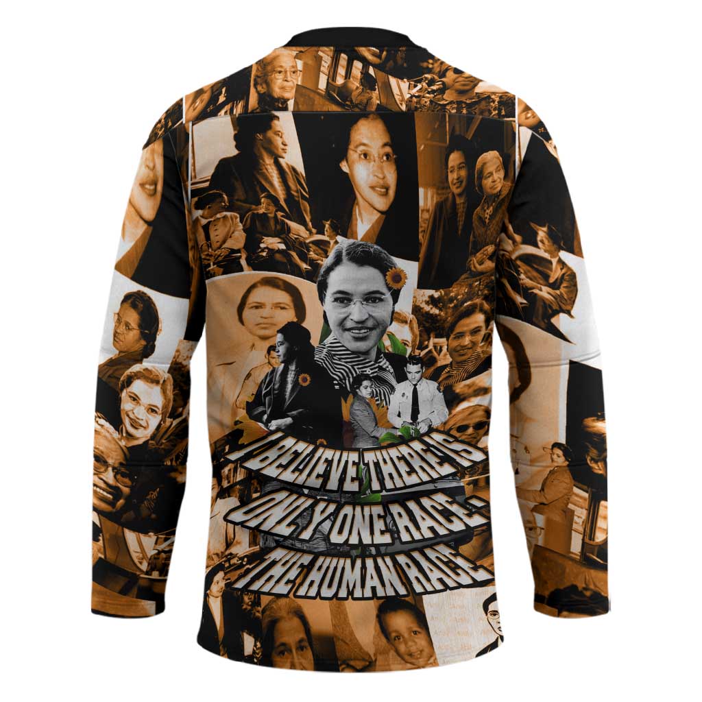 Rosa Parks Hockey Jersey Sepia Collage Design Civil Rights Icon I Believe There Is Only One Race Quote - Wonder Print Shop