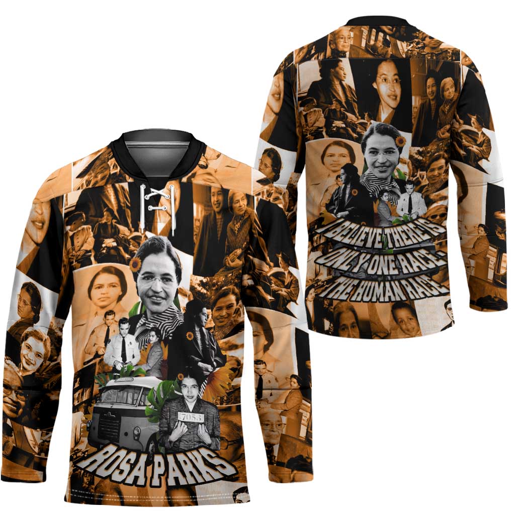 Rosa Parks Hockey Jersey Sepia Collage Design Civil Rights Icon I Believe There Is Only One Race Quote - Wonder Print Shop