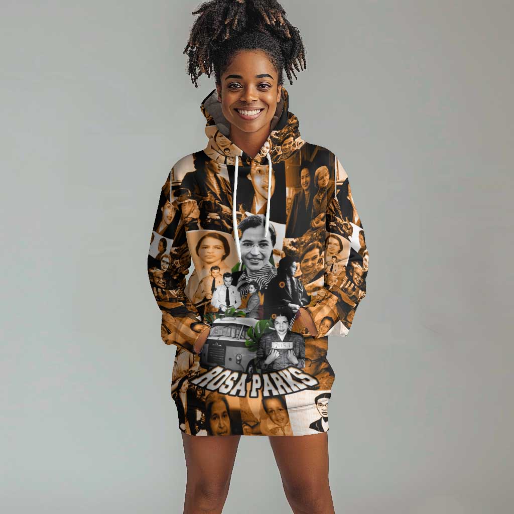 Rosa Parks Hoodie Dress Sepia Collage Design Civil Rights Icon I Believe There Is Only One Race Quote - Wonder Print Shop