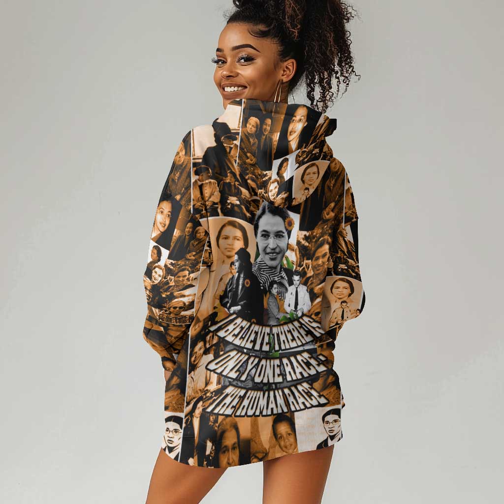 Rosa Parks Hoodie Dress Sepia Collage Design Civil Rights Icon I Believe There Is Only One Race Quote - Wonder Print Shop