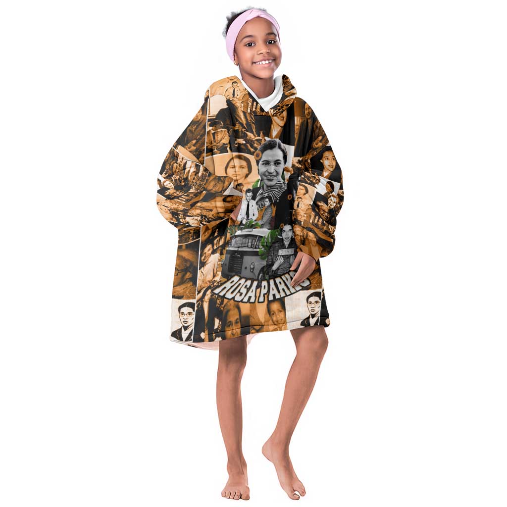 Rosa Parks Kid Wearable Blanket Hoodie Sepia Collage Design Civil Rights Icon I Believe There Is Only One Race Quote - Wonder Print Shop