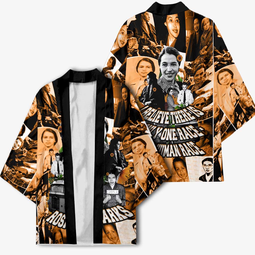 Rosa Parks Kimono Sepia Collage Design Civil Rights Icon I Believe There Is Only One Race Quote - Wonder Print Shop