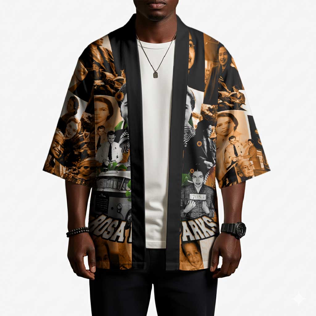 Rosa Parks Kimono Sepia Collage Design Civil Rights Icon I Believe There Is Only One Race Quote - Wonder Print Shop