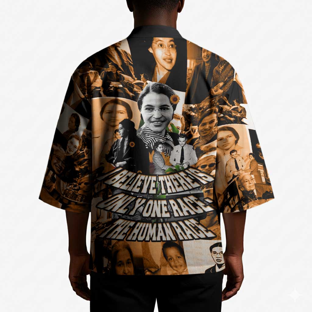 Rosa Parks Kimono Sepia Collage Design Civil Rights Icon I Believe There Is Only One Race Quote - Wonder Print Shop