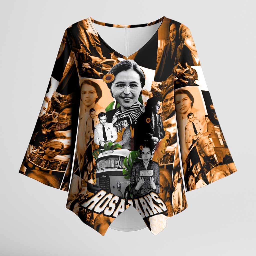 Rosa Parks Kimono Sleeve Blouse Sepia Collage Design Civil Rights Icon I Believe There Is Only One Race Quote - Wonder Print Shop