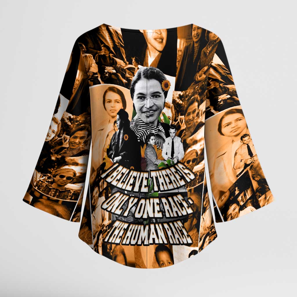 Rosa Parks Kimono Sleeve Blouse Sepia Collage Design Civil Rights Icon I Believe There Is Only One Race Quote - Wonder Print Shop