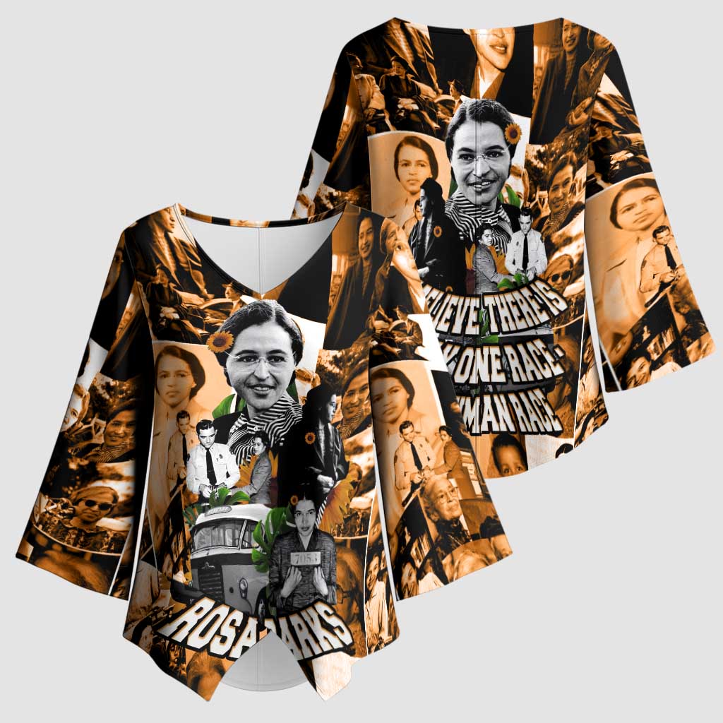 Rosa Parks Kimono Sleeve Blouse Sepia Collage Design Civil Rights Icon I Believe There Is Only One Race Quote - Wonder Print Shop
