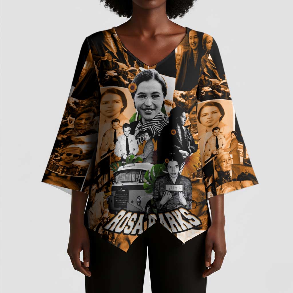 Rosa Parks Kimono Sleeve Blouse Sepia Collage Design Civil Rights Icon I Believe There Is Only One Race Quote - Wonder Print Shop
