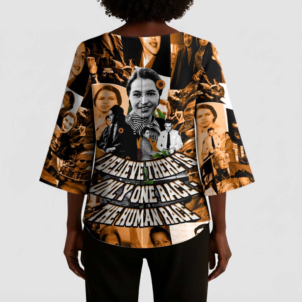 Rosa Parks Kimono Sleeve Blouse Sepia Collage Design Civil Rights Icon I Believe There Is Only One Race Quote - Wonder Print Shop