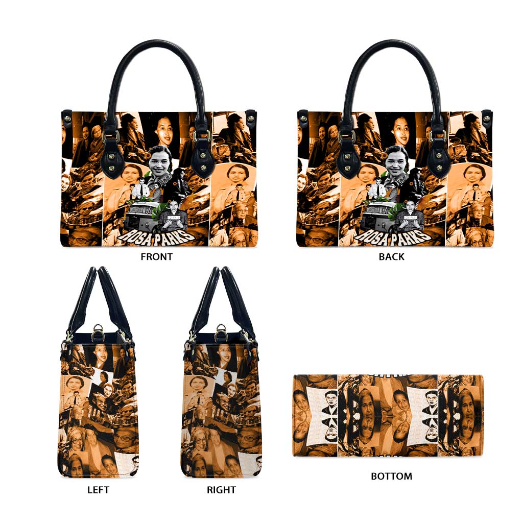 Rosa Parks Leather Bag Sepia Collage Design Civil Rights Icon I Believe There Is Only One Race Quote - Wonder Print Shop