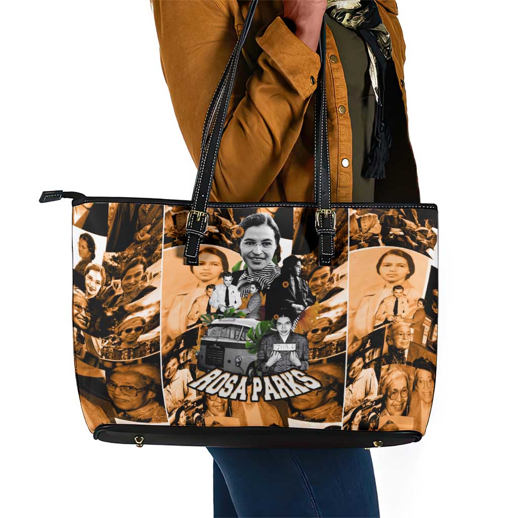 Rosa Parks Leather Tote Bag Sepia Collage Design Civil Rights Icon I Believe There Is Only One Race Quote - Wonder Print Shop