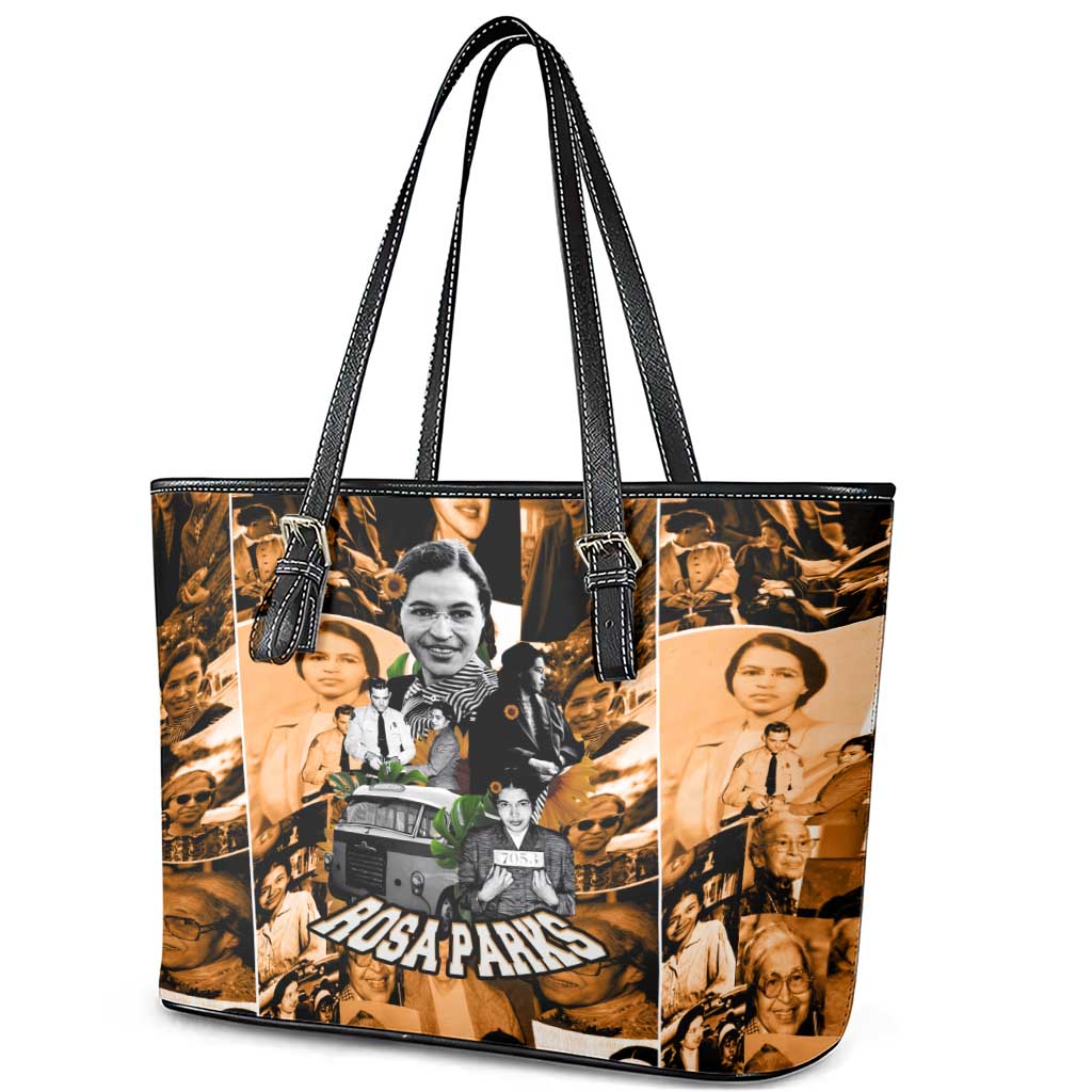 Rosa Parks Leather Tote Bag Sepia Collage Design Civil Rights Icon I Believe There Is Only One Race Quote - Wonder Print Shop