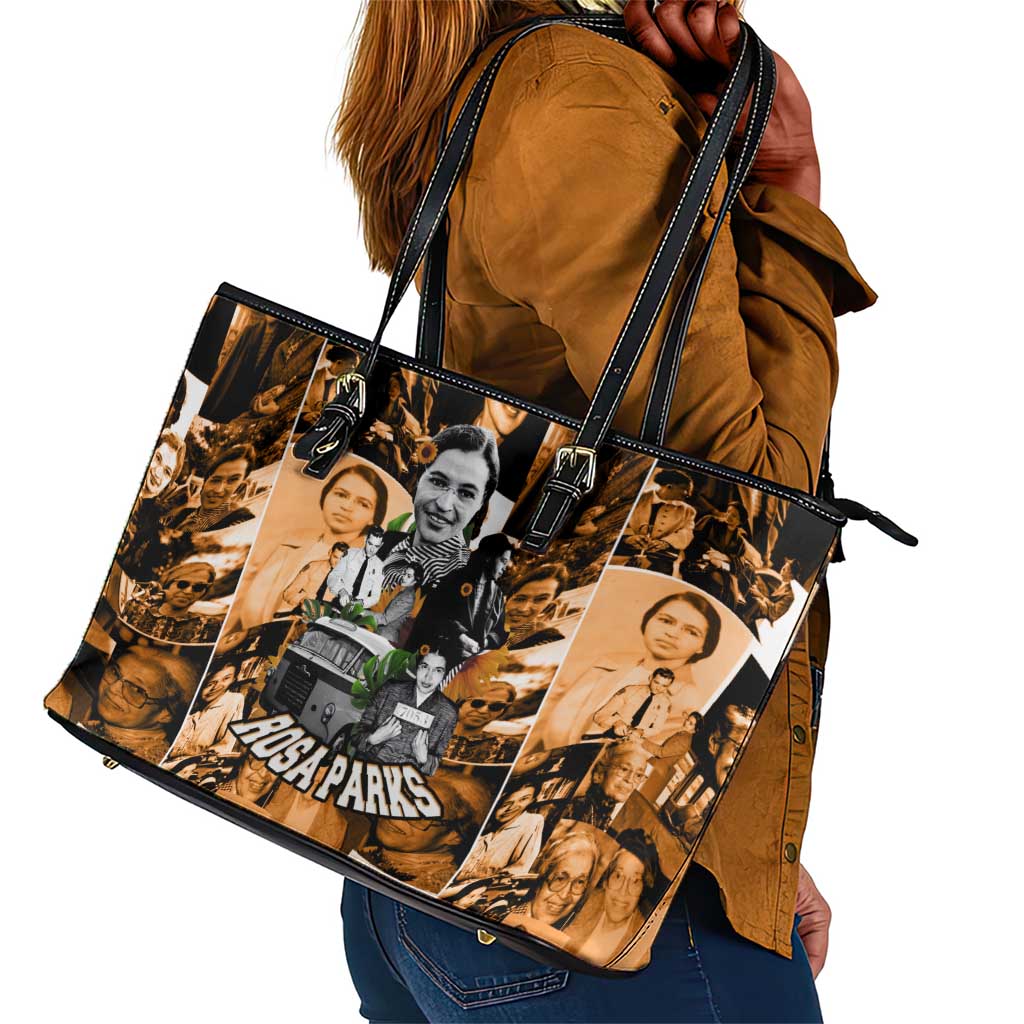Rosa Parks Leather Tote Bag Sepia Collage Design Civil Rights Icon I Believe There Is Only One Race Quote - Wonder Print Shop
