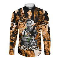 Rosa Parks Long Sleeve Button Shirt Sepia Collage Design Civil Rights Icon I Believe There Is Only One Race Quote - Wonder Print Shop