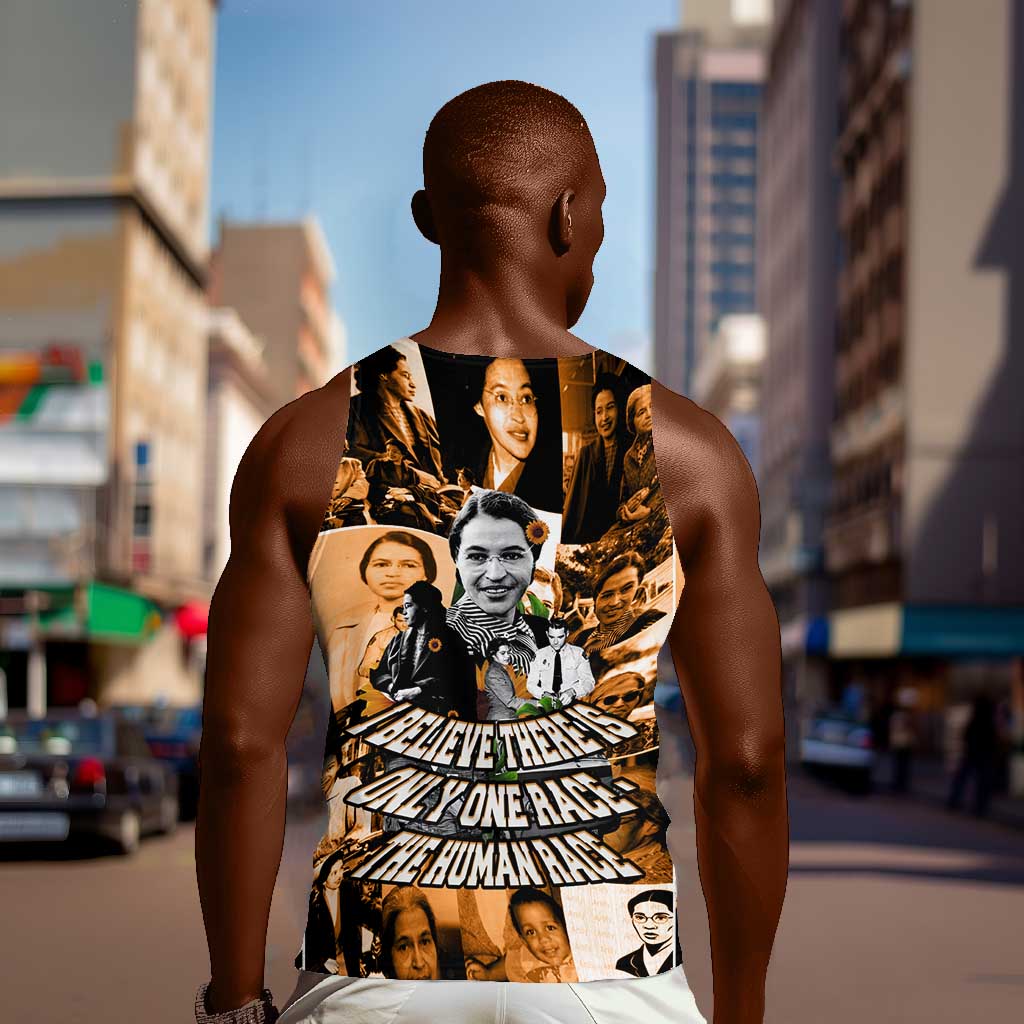 Rosa Parks Men Tank Top Sepia Collage Design Civil Rights Icon I Believe There Is Only One Race Quote - Wonder Print Shop