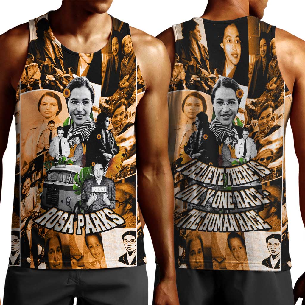 Rosa Parks Men Tank Top Sepia Collage Design Civil Rights Icon I Believe There Is Only One Race Quote - Wonder Print Shop