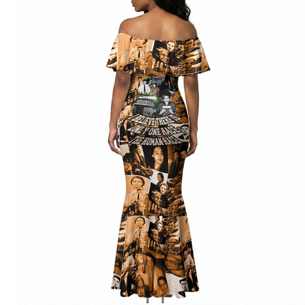 Rosa Parks Mermaid Dress Sepia Collage Design Civil Rights Icon I Believe There Is Only One Race Quote TS04