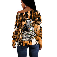 Rosa Parks Off Shoulder Sweater Sepia Collage Design Civil Rights Icon I Believe There Is Only One Race Quote - Wonder Print Shop