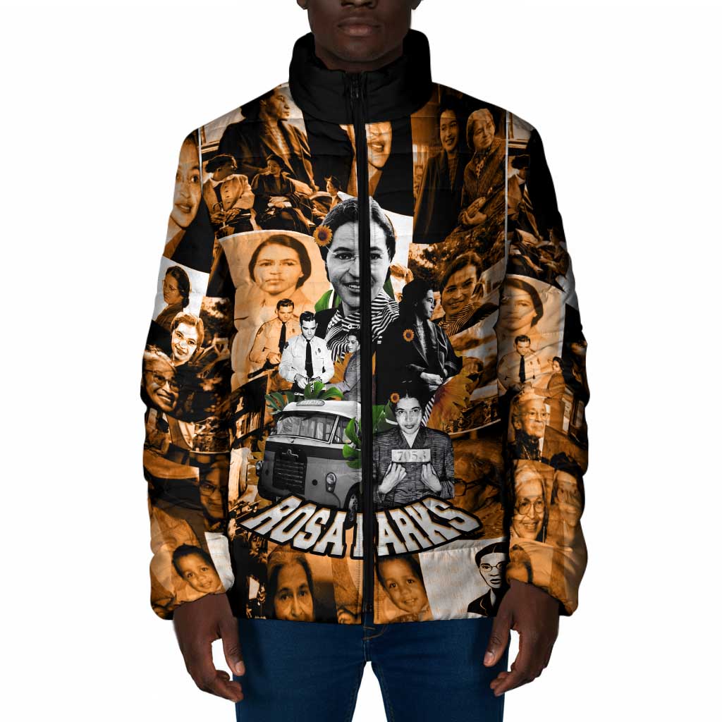 Rosa Parks Padded Jacket Sepia Collage Design Civil Rights Icon I Believe There Is Only One Race Quote - Wonder Print Shop