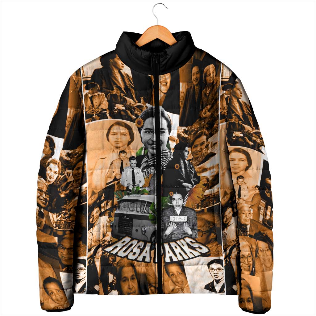 Rosa Parks Padded Jacket Sepia Collage Design Civil Rights Icon I Believe There Is Only One Race Quote - Wonder Print Shop