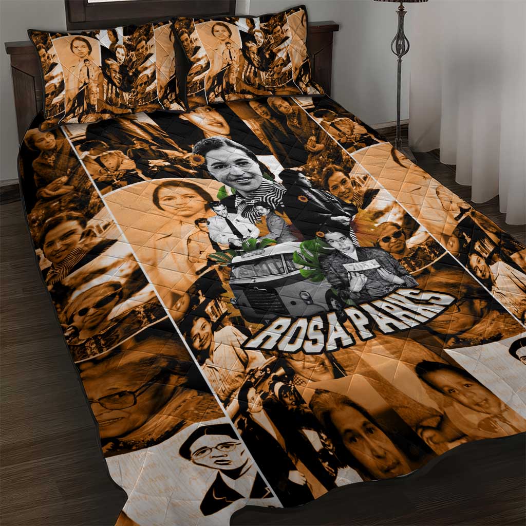 Rosa Parks Quilt Bed Set Sepia Collage Design Civil Rights Icon I Believe There Is Only One Race Quote - Wonder Print Shop
