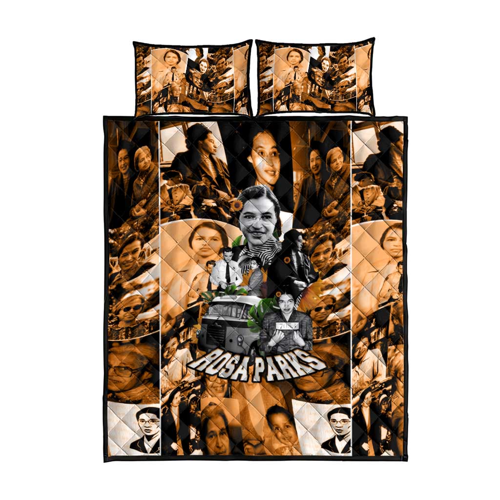 Rosa Parks Quilt Bed Set Sepia Collage Design Civil Rights Icon I Believe There Is Only One Race Quote - Wonder Print Shop