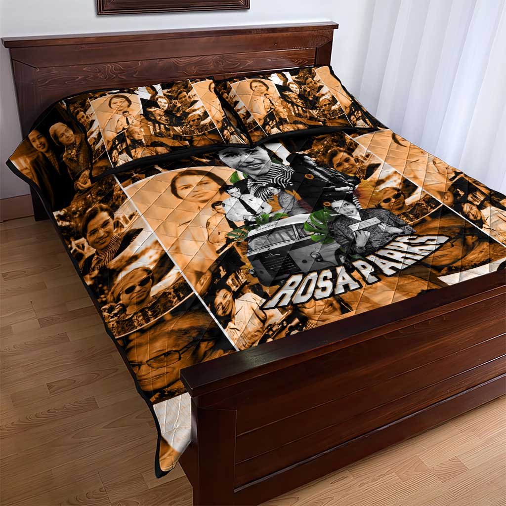 Rosa Parks Quilt Bed Set Sepia Collage Design Civil Rights Icon I Believe There Is Only One Race Quote - Wonder Print Shop