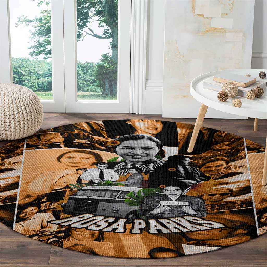 Rosa Parks Round Carpet Sepia Collage Design Civil Rights Icon I Believe There Is Only One Race Quote - Wonder Print Shop