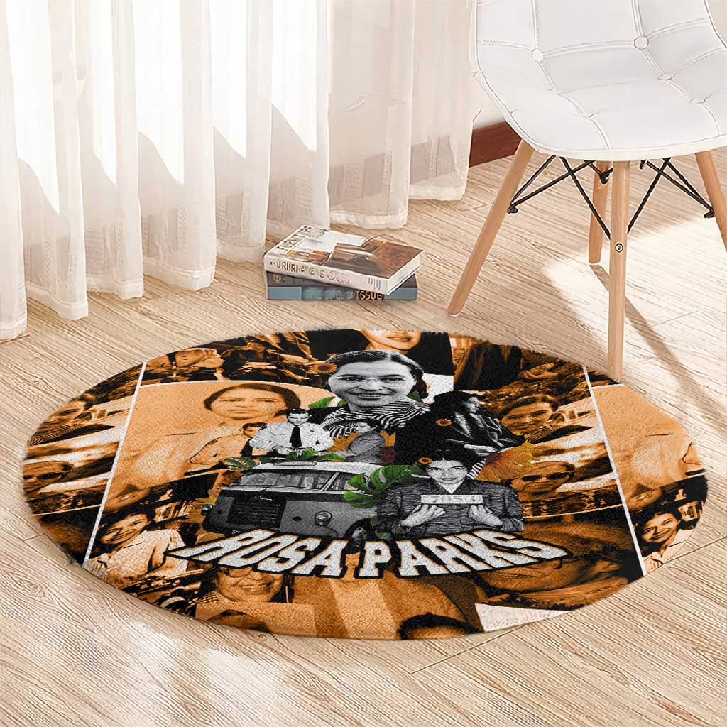 Rosa Parks Round Carpet Sepia Collage Design Civil Rights Icon I Believe There Is Only One Race Quote - Wonder Print Shop