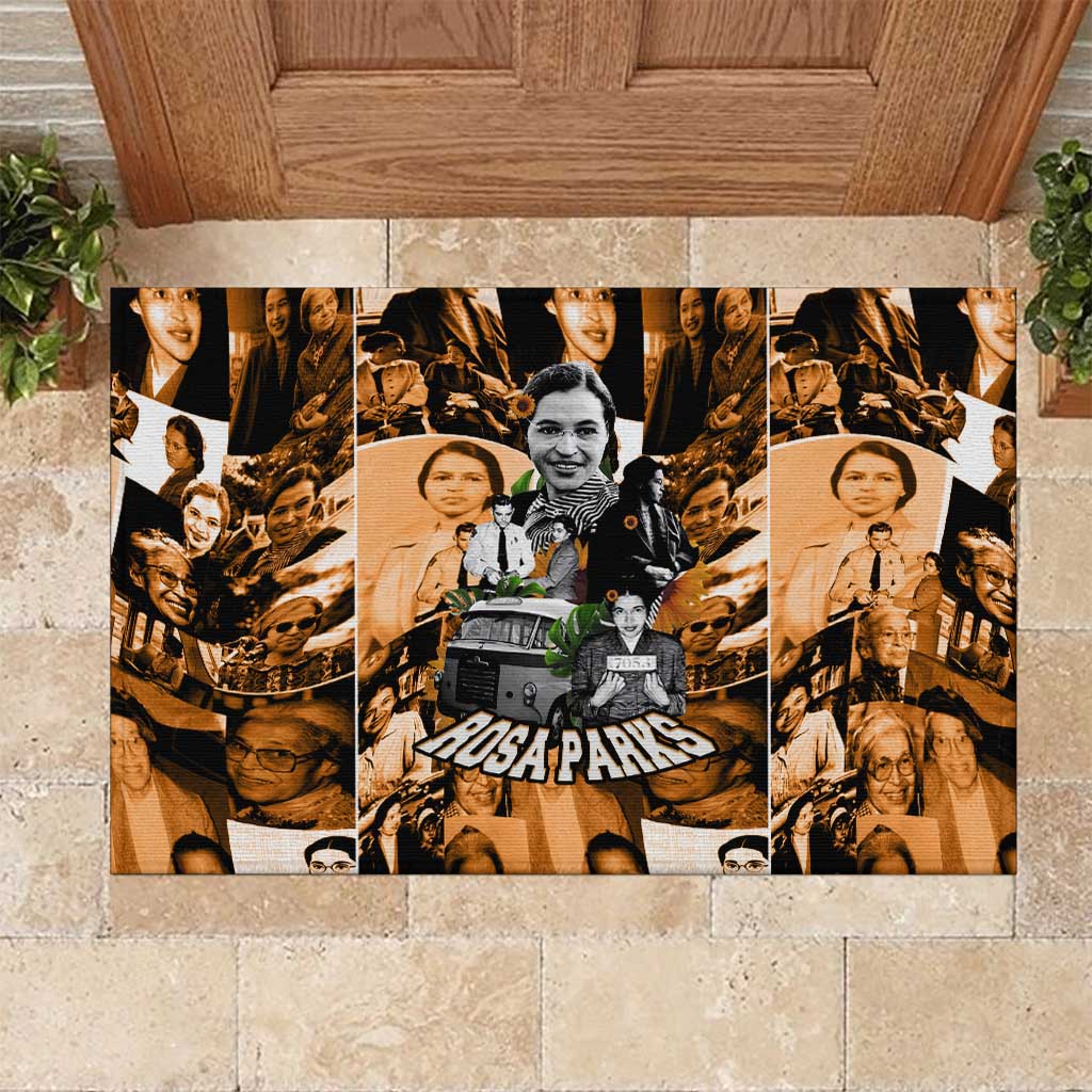 Rosa Parks Rubber Doormat Sepia Collage Design Civil Rights Icon I Believe There Is Only One Race Quote - Wonder Print Shop